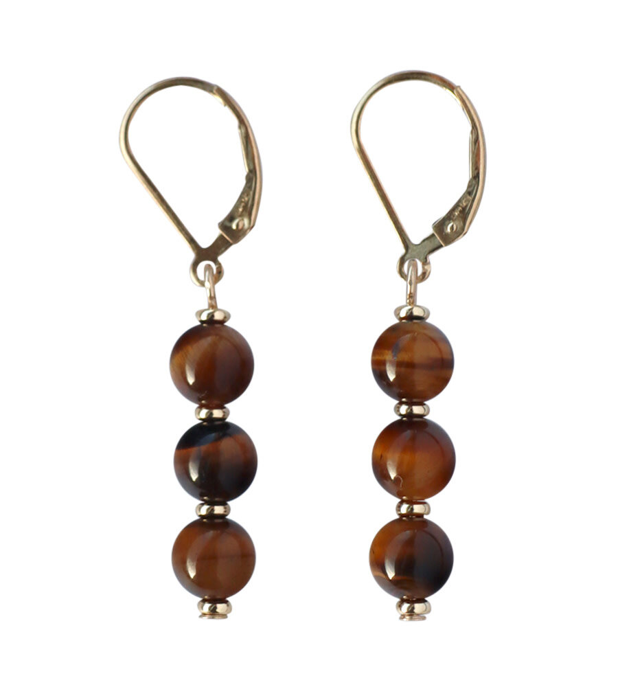 Gold filled oorbellen tijgeroog | 3 bolletjes