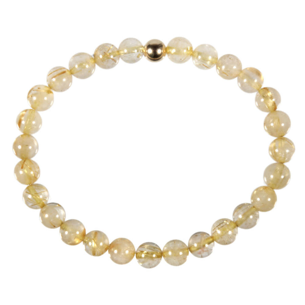 Rutielkwarts armband met 14k gouden kraal | 6 mm