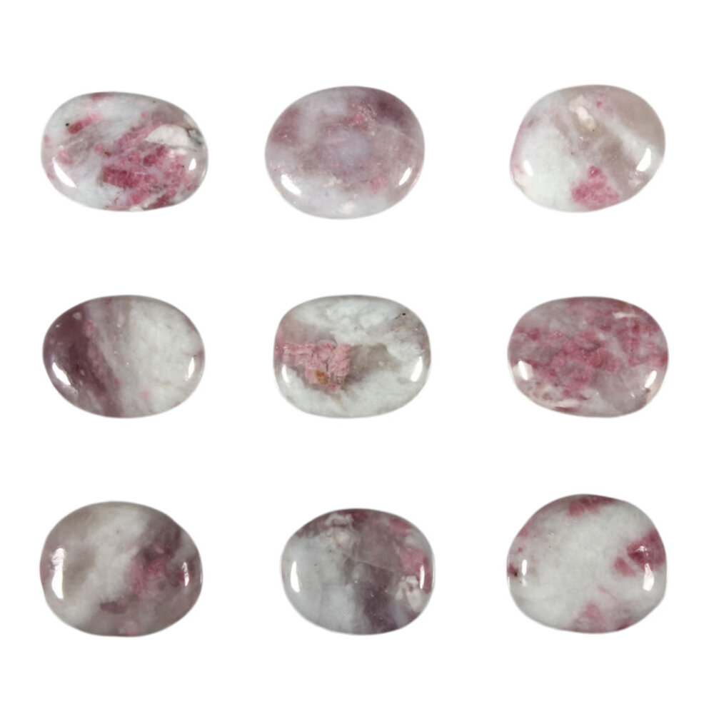 Toermalijn (roze) met lepidoliet (unicorn stone) steen plat gepolijst klein