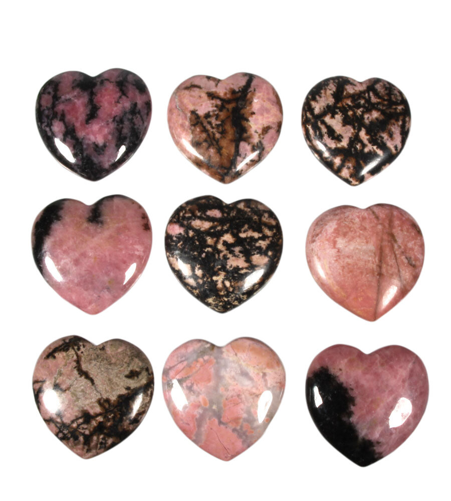 Rhodoniet (roze met zwart) edelsteen hart 4 cm