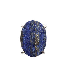 Zilveren ring lapis lazuli maat 18 1/4 | ovaal ruw gezet 2,5 x 1,8 cm