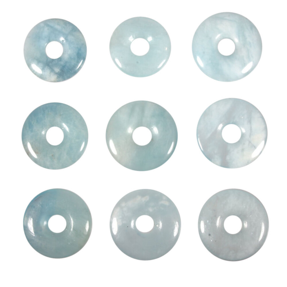 Aquamarijn (blauw) hanger donut 2,8 - 3,2 cm