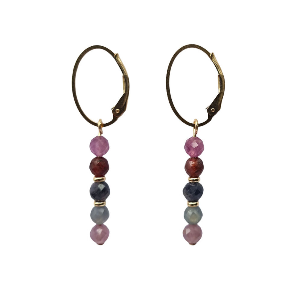 Gold filled oorbellen robijn met saffier | rond facet Gold filled oorbellen robijn met saffier | rond facet