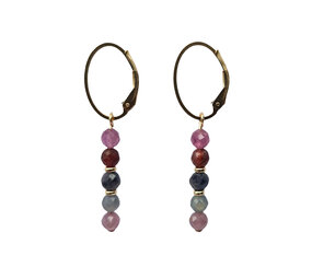 Gold filled oorbellen robijn met saffier | rond facet