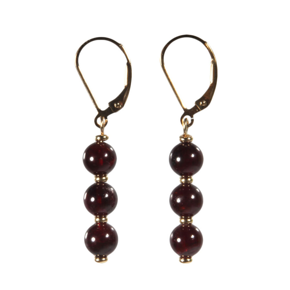 Gold filled oorbellen granaat | 3 bolletjes Gold filled oorbellen granaat | 3 bolletjes