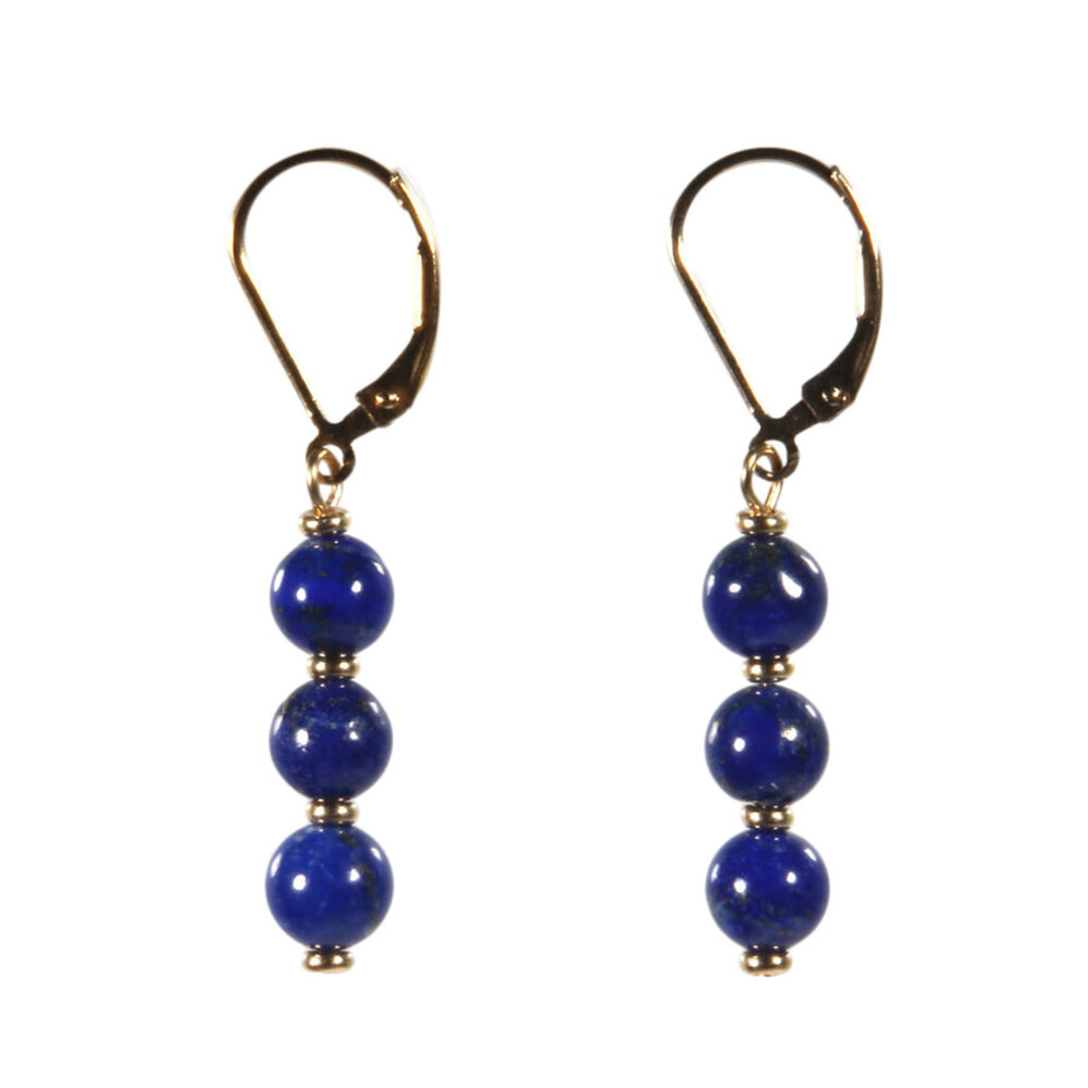 Gold filled oorbellen lapis lazuli A-kwaliteit | 3 bolletjes Gold filled oorbellen lapis lazuli A-kwaliteit | 3 bolletjes