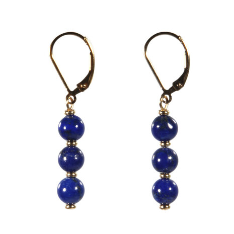 Gold filled oorbellen lapis lazuli A-kwaliteit | 3 bolletjes Gold filled oorbellen lapis lazuli A-kwaliteit | 3 bolletjes
