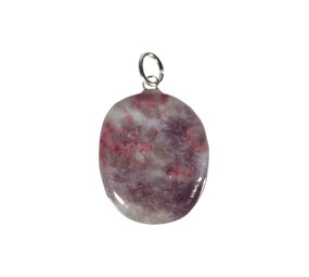 Toermalijn (roze) met lepidoliet (unicorn stone) hanger ovaal met zilveren oogje Toermalijn (roze) met lepidoliet (unicorn stone) hanger ovaal met zilveren oogje