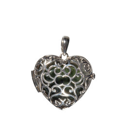 Zilveren medaillon hart opengewerkt | met jade steen