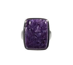 Zilveren ring charoiet maat 17 | rechthoek 1,9 x 1,4 cm Zilveren ring charoiet maat 17 | rechthoek 1,9 x 1,4 cm