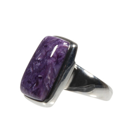 Zilveren ring charoiet maat 17 | rechthoek 1,9 x 1,4 cm Zilveren ring charoiet maat 17 | rechthoek 1,9 x 1,4 cm