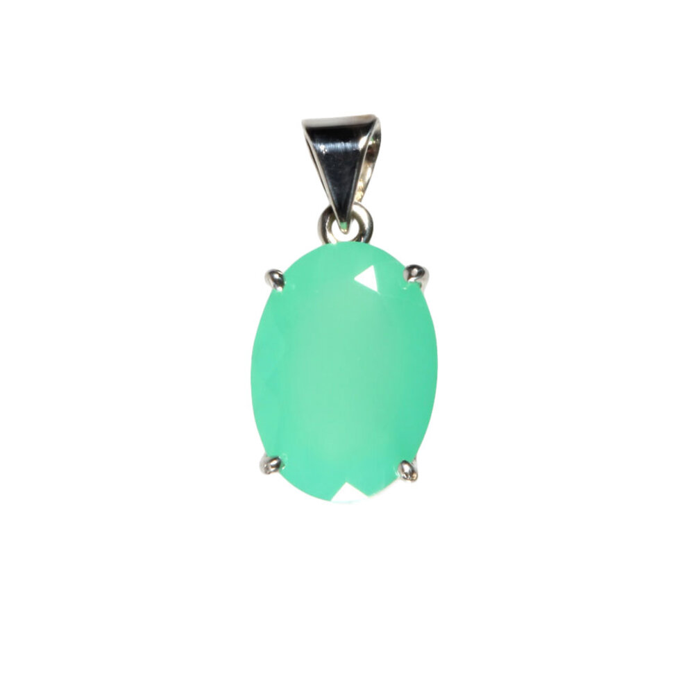 Zilveren hanger chrysopraas | ovaal facet gezet 2 x 1,4 cm Zilveren hanger chrysopraas | ovaal facet gezet 2 x 1,4 cm