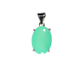 Zilveren hanger chrysopraas | ovaal facet gezet 2 x 1,4 cm Zilveren hanger chrysopraas | ovaal facet gezet 2 x 1,4 cm