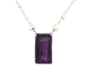 Zilveren ketting amethist rechthoek facet Zilveren ketting amethist rechthoek facet