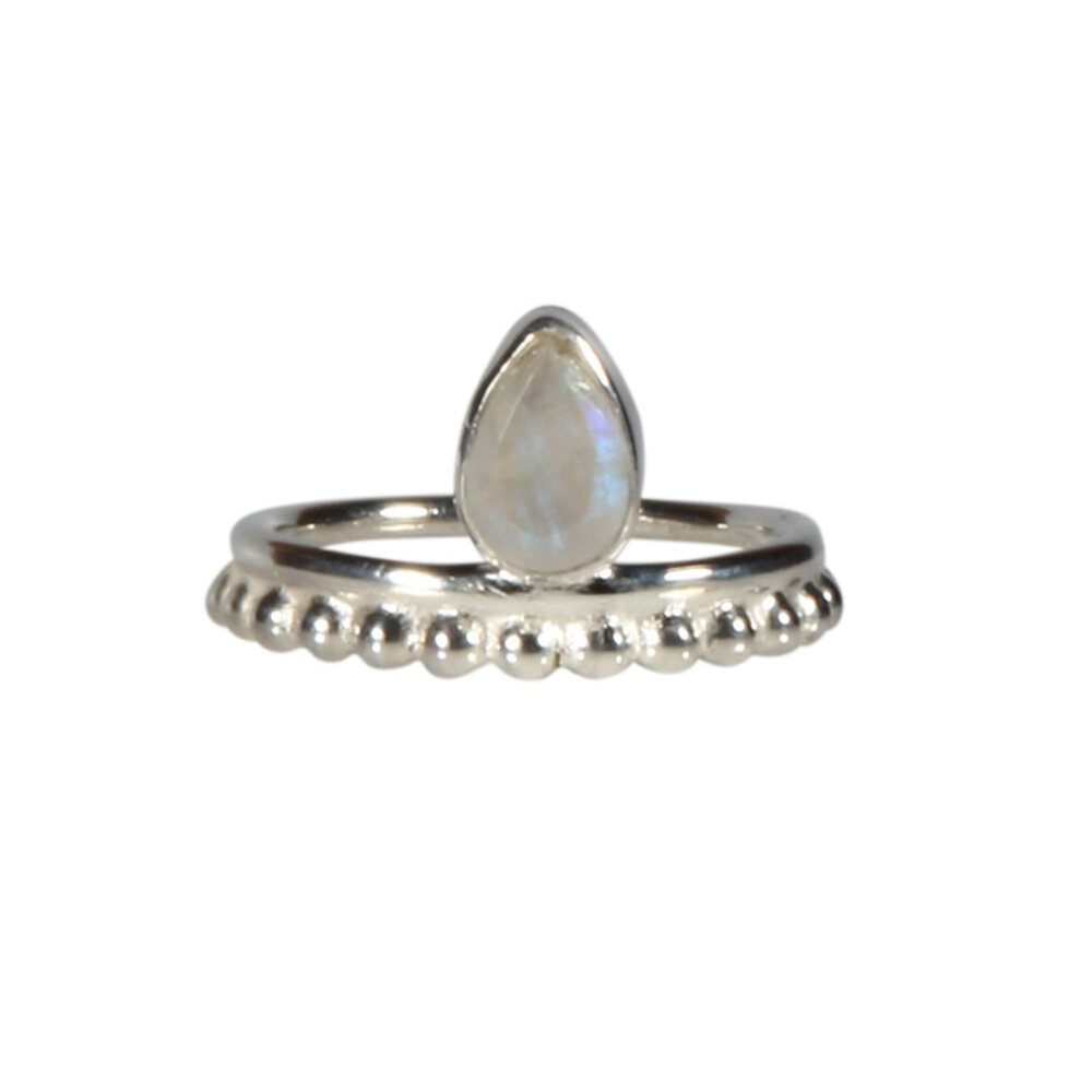 Zilveren ring maansteen (regenboog) maat 16 1/2 | druppel facet bolletjes Zilveren ring maansteen (regenboog) maat 16 1/2 | druppel facet bolletjes