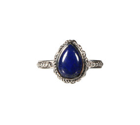 Zilveren ring lapis lazuli maat 17 1/2 | druppel bewerkte rand