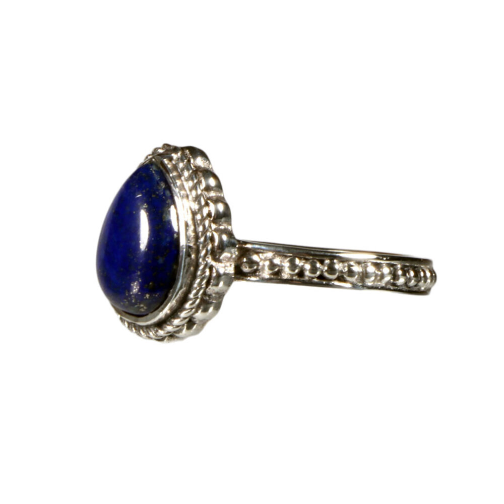Zilveren ring lapis lazuli maat 17 1/2 | druppel bewerkte rand