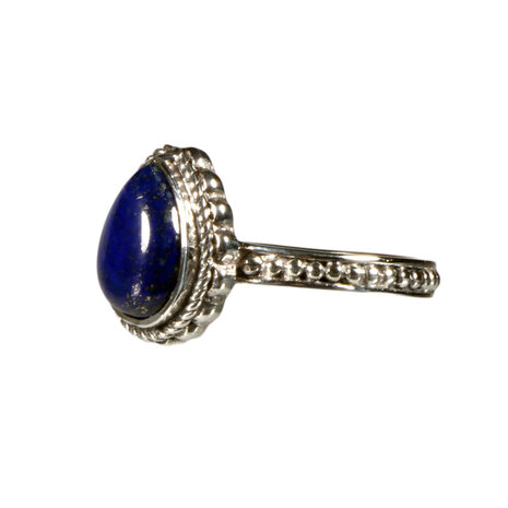 Zilveren ring lapis lazuli maat 17 1/2 | druppel bewerkte rand