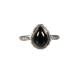 Zilveren ring onyx maat 18 | druppel bewerkte rand Zilveren ring onyx maat 18 | druppel bewerkte rand