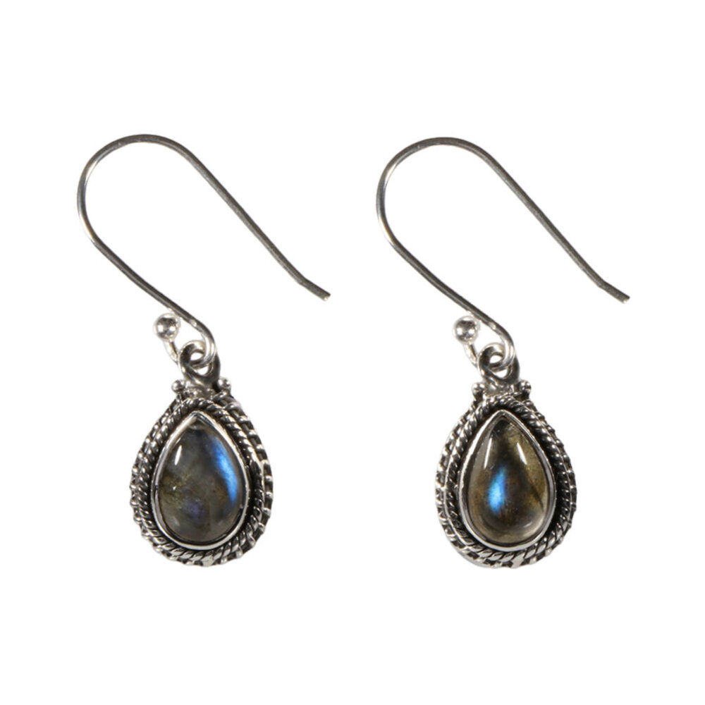 Zilveren oorbellen labradoriet | druppel ribbelrand Zilveren oorbellen labradoriet | druppel ribbelrand