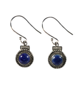 Zilveren oorbellen lapis lazuli | rond ribbelrand