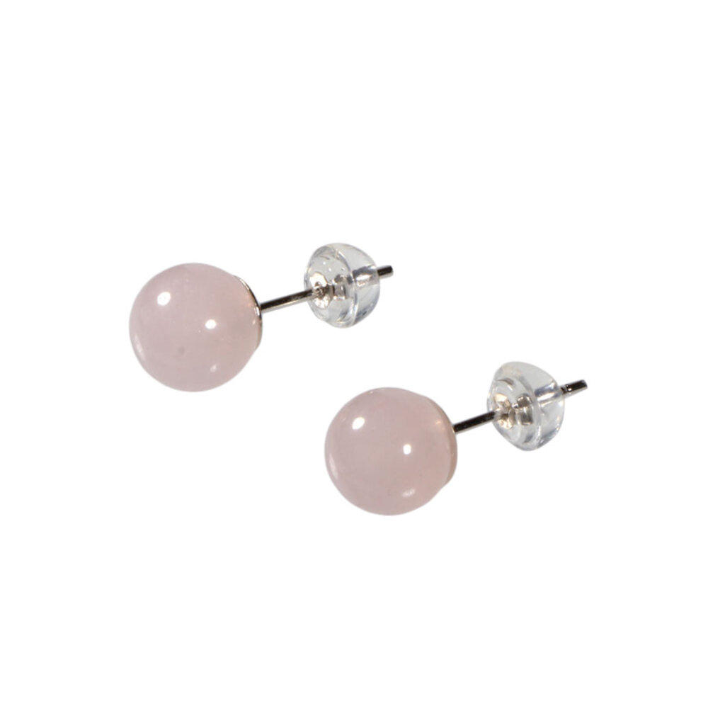 Zilveren oorstekers rozenkwarts bol 8 mm Zilveren oorstekers rozenkwarts bol 8 mm