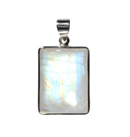Zilveren hanger maansteen (regenboog) A-kwaliteit | rechthoek 2,5 x 1,8 cm