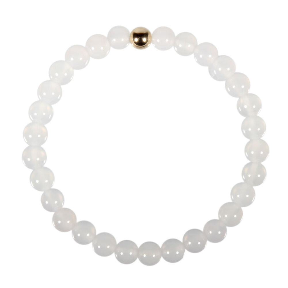 Agaat (wit) armband met 14k gouden kraal | 6 mm