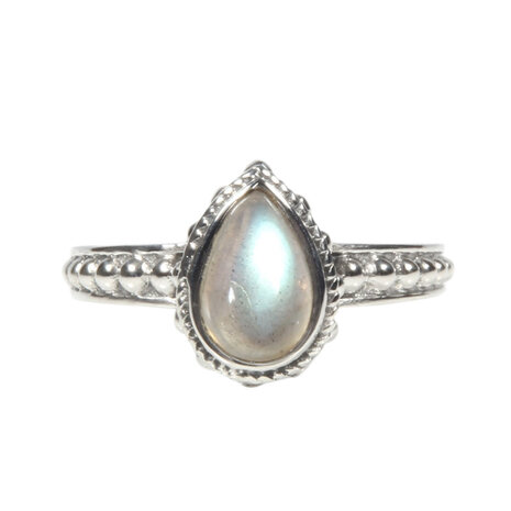 Zilveren ring labradoriet maat 17 1/2 | druppel bewerkte rand Zilveren ring labradoriet maat 17 1/2 | druppel bewerkte rand