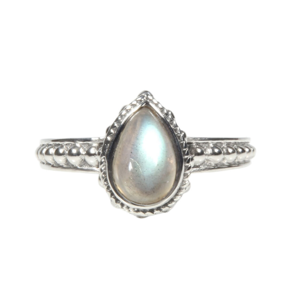 Zilveren ring labradoriet maat 16 1/2 | druppel bewerkte rand Zilveren ring labradoriet maat 16 1/2 | druppel bewerkte rand