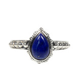 Zilveren ring lapis lazuli maat 18 | druppel bewerkte rand Zilveren ring lapis lazuli maat 18 | druppel bewerkte rand