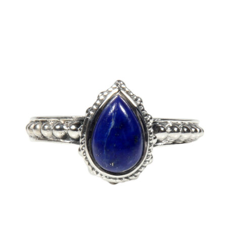 Zilveren ring lapis lazuli maat 16 1/2 | druppel bewerkte rand Zilveren ring lapis lazuli maat 16 1/2 | druppel bewerkte rand