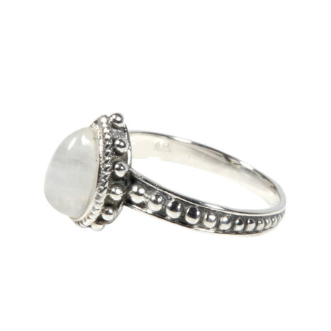 Zilveren ring maansteen (regenboog) maat 16 1/2 | druppel bewerkte rand