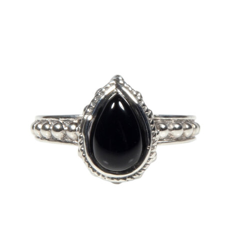 Zilveren ring onyx maat 17 | druppel bewerkte rand Zilveren ring onyx maat 17 | druppel bewerkte rand