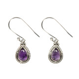 Zilveren oorbellen amethist | druppel ribbelrand