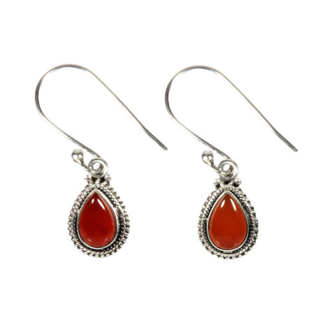 Zilveren oorbellen carneool | druppel ribbelrand