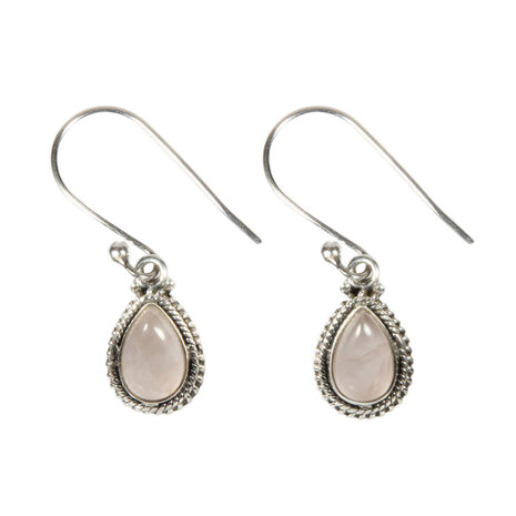 Zilveren oorbellen rozenkwarts | druppel ribbelrand Zilveren oorbellen rozenkwarts | druppel ribbelrand