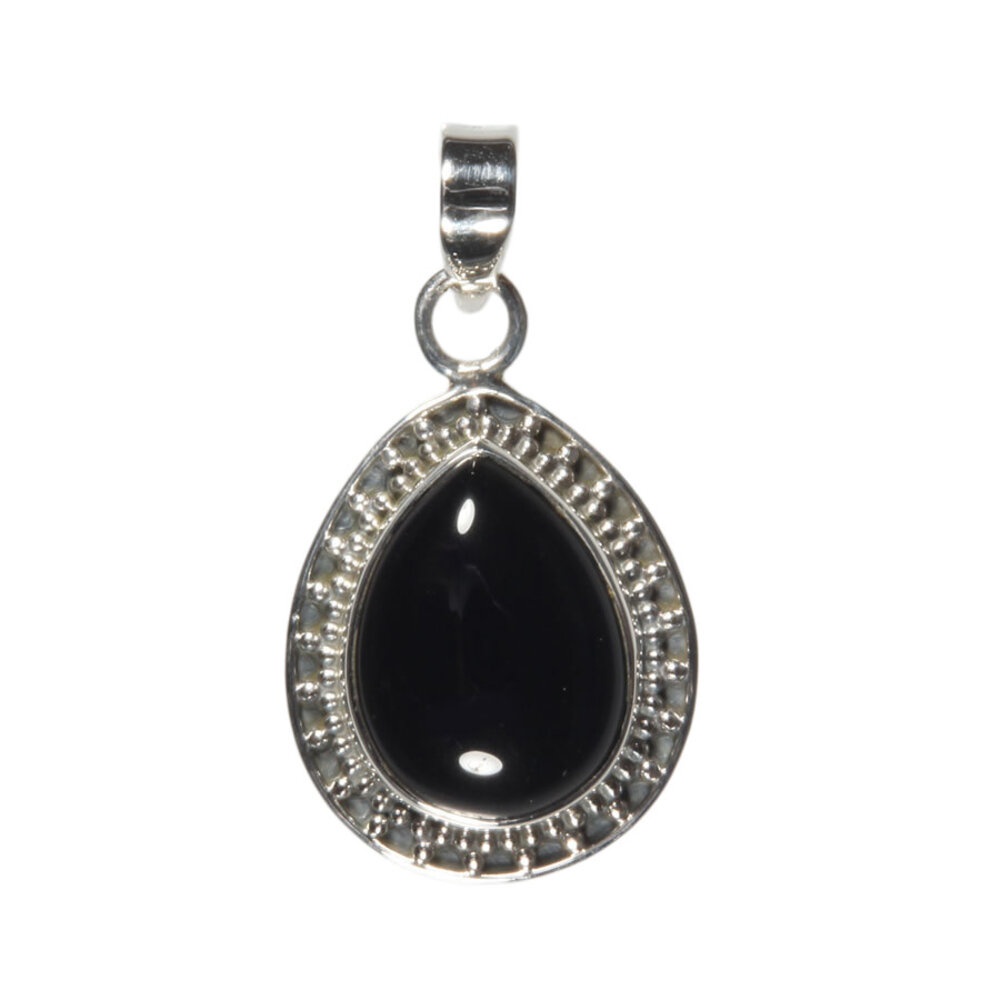 Zilveren hanger onyx | druppel bewerkte rand Zilveren hanger onyx | druppel bewerkte rand