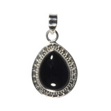 Zilveren hanger onyx | druppel bewerkte rand