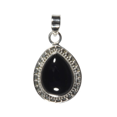 Zilveren hanger onyx | druppel bewerkte rand Zilveren hanger onyx | druppel bewerkte rand