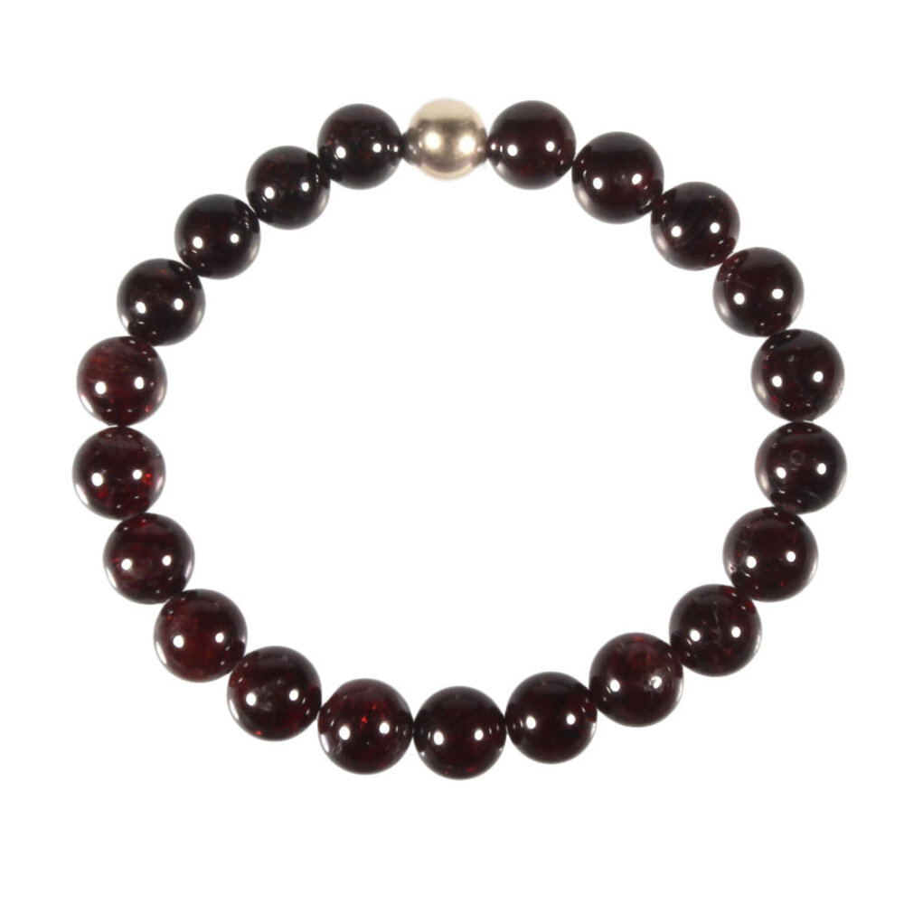 Granaat armband met 14k gouden kraal | 8 mm