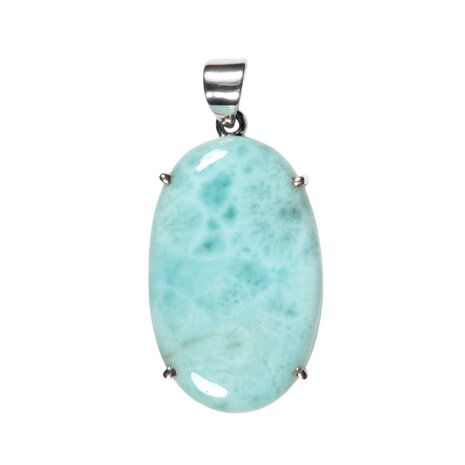 Zilveren hanger larimar | ovaal gezet 3,4 x 2,2 cm