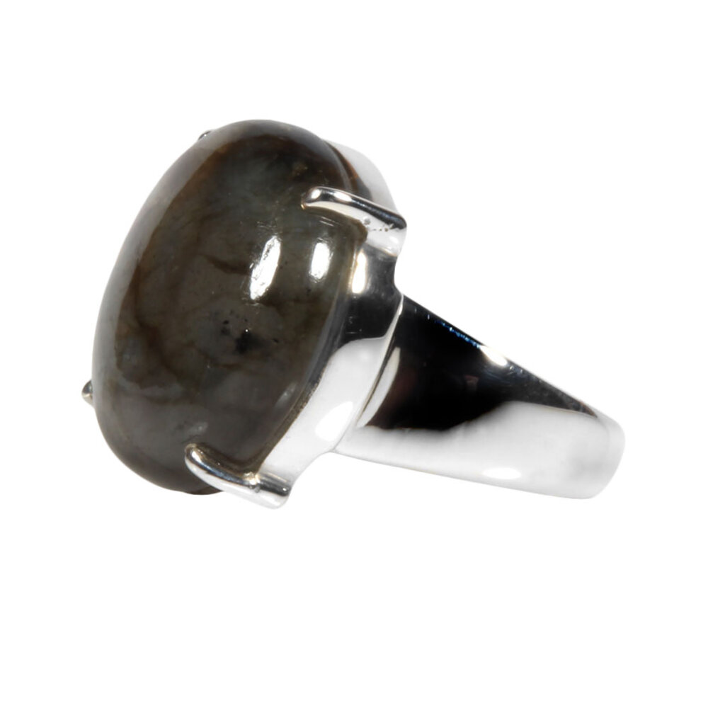 Zilveren ring labradoriet maat 18 1/2 | rond gezet 2 cm