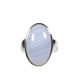 Zilveren ring chalcedoon (blauw) maat 19 1/4 | ovaal 2,3 x 1,4 cm