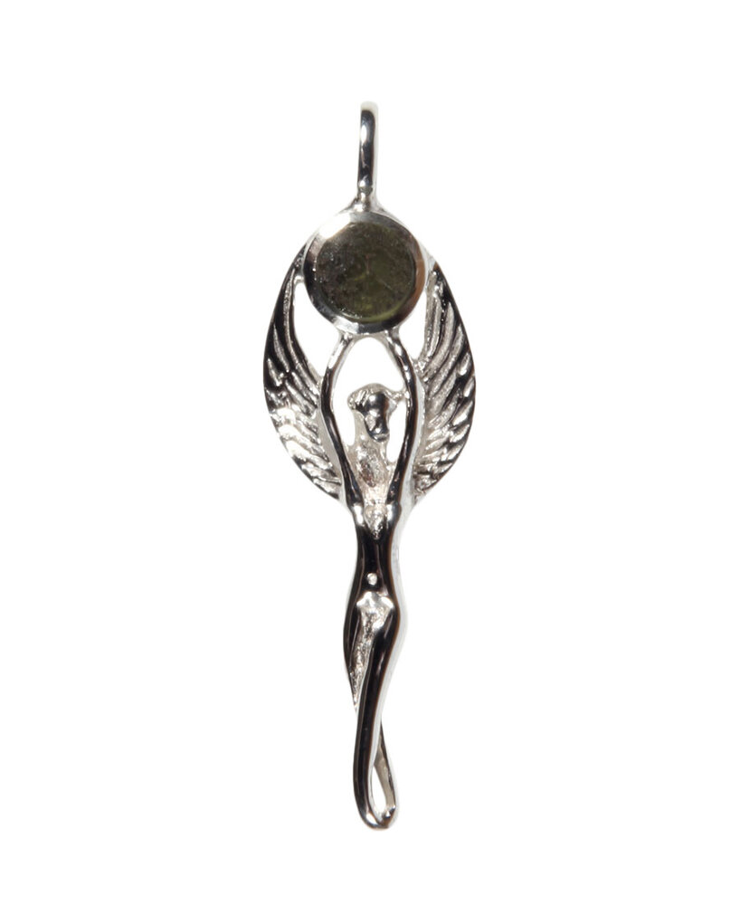 Zilveren hanger moldaviet Isis goddess ruw