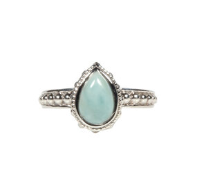Zilveren ring larimar maat 18 | druppel bewerkte rand Zilveren ring larimar maat 18 | druppel bewerkte rand