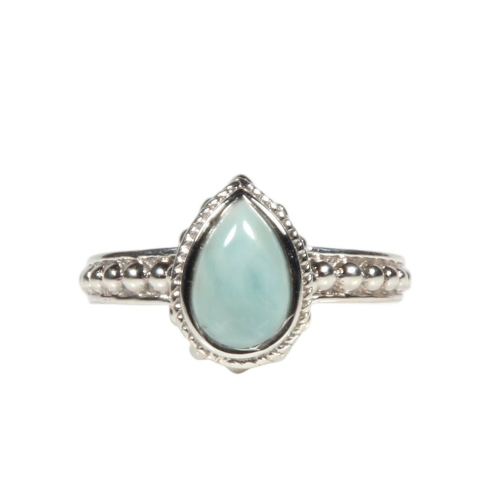 Zilveren ring larimar maat 17 | druppel bewerkte rand Zilveren ring larimar maat 17 | druppel bewerkte rand