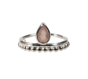 Zilveren ring rozenkwarts maat 19 | druppel facet bolletjes Zilveren ring rozenkwarts maat 19 | druppel facet bolletjes