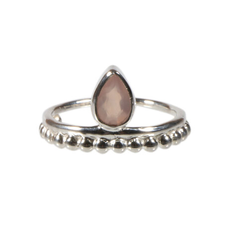 Zilveren ring rozenkwarts maat 19 | druppel facet bolletjes Zilveren ring rozenkwarts maat 19 | druppel facet bolletjes