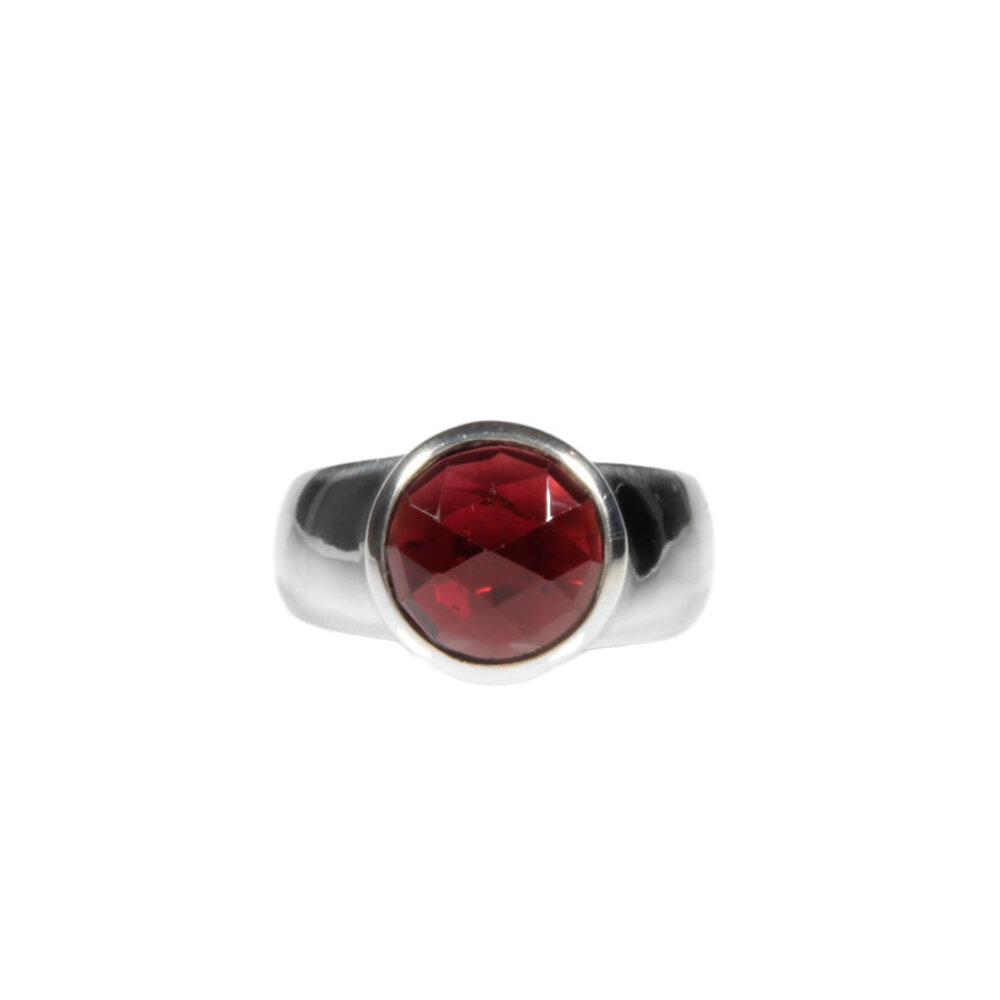 Zilveren ring granaat (rhodoliet) maat 18 1/4 | rond facet 1 cm